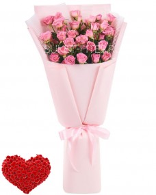 Букет Кустовых Розовых Роз в упаковке