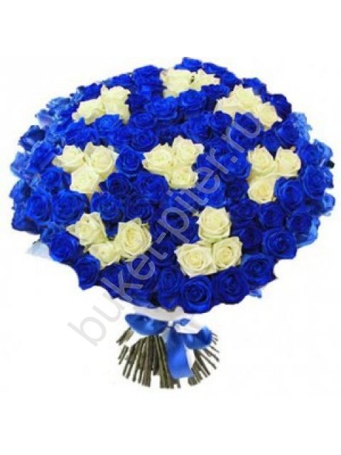 Букет из синих и белых роз (101 шт.)