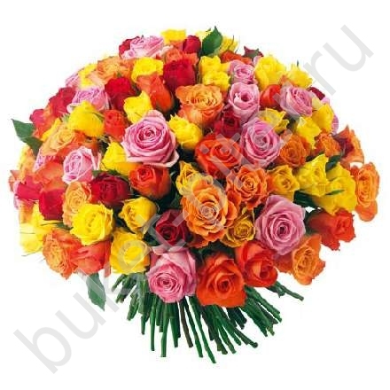 Букет из 101 разноцветной розы с лентой