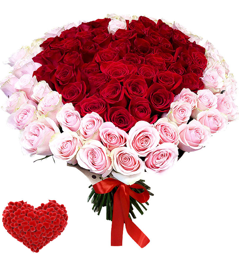 Букет в  виде Сердца из Розовых и Красных Роз