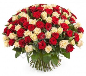 Букет из красных и белых роз 101 с лентой