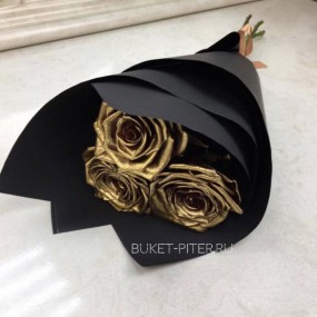 Букет Золотых Роз в Матовой упаковке LUX