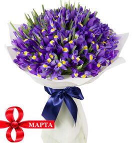 Букет с Ирисами Синими в Белом Фетре