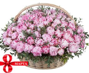 Корзина из 101 Розового Пиона
