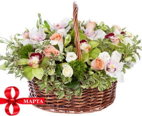Корзина с Орхидеями и Нежными Розами