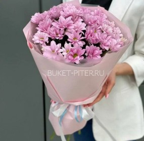 Букет с Розовой Кустовой Хризантемой