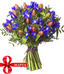 Букет с Ирисами и Красными Тюльпанами