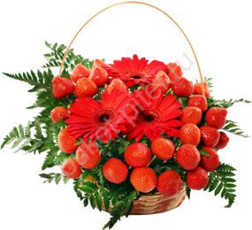 Корзина с Красными Герберами и Клубникой